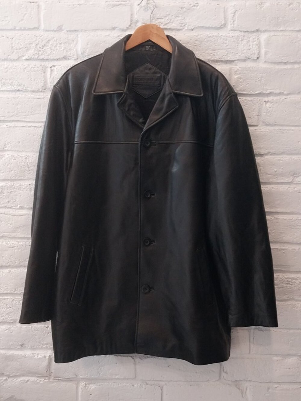 Bostonian Genuine Leather Jacket Black Mens L Tall Button Front Blazer Coat LT